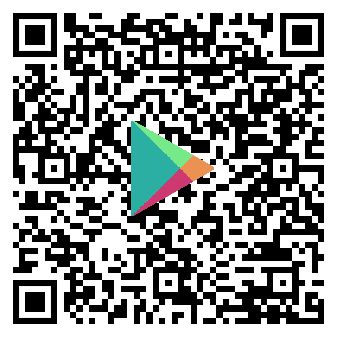 QR code Google Play Store : Téléchargement d'applications QR code avec le logo Google Play Store coloré au centre.